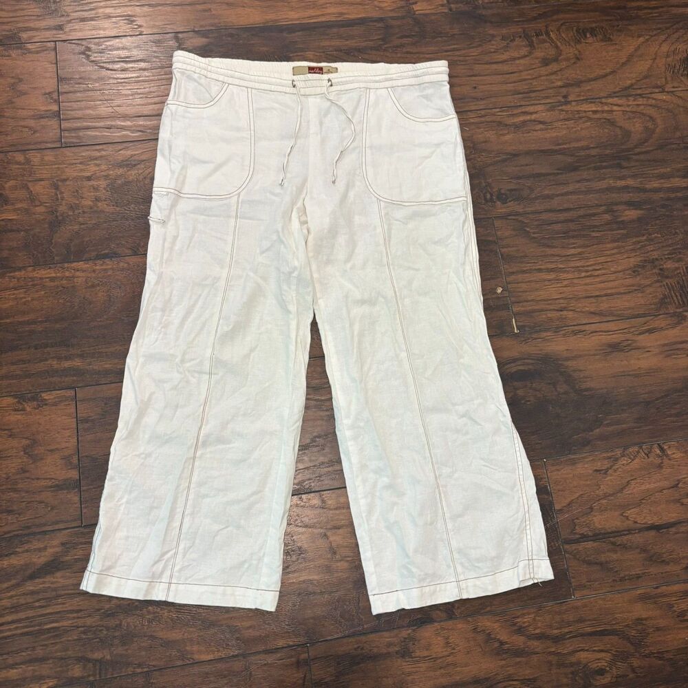 Ashley size Medium 100% Linen White Neutral Beachy Wide Leg Capri Pants